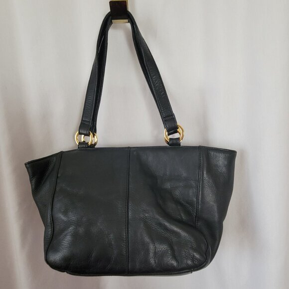 Laura Scott Genuine Leather Purse hobo handbag double handle black lotsa pockets - Picture 4 of 13